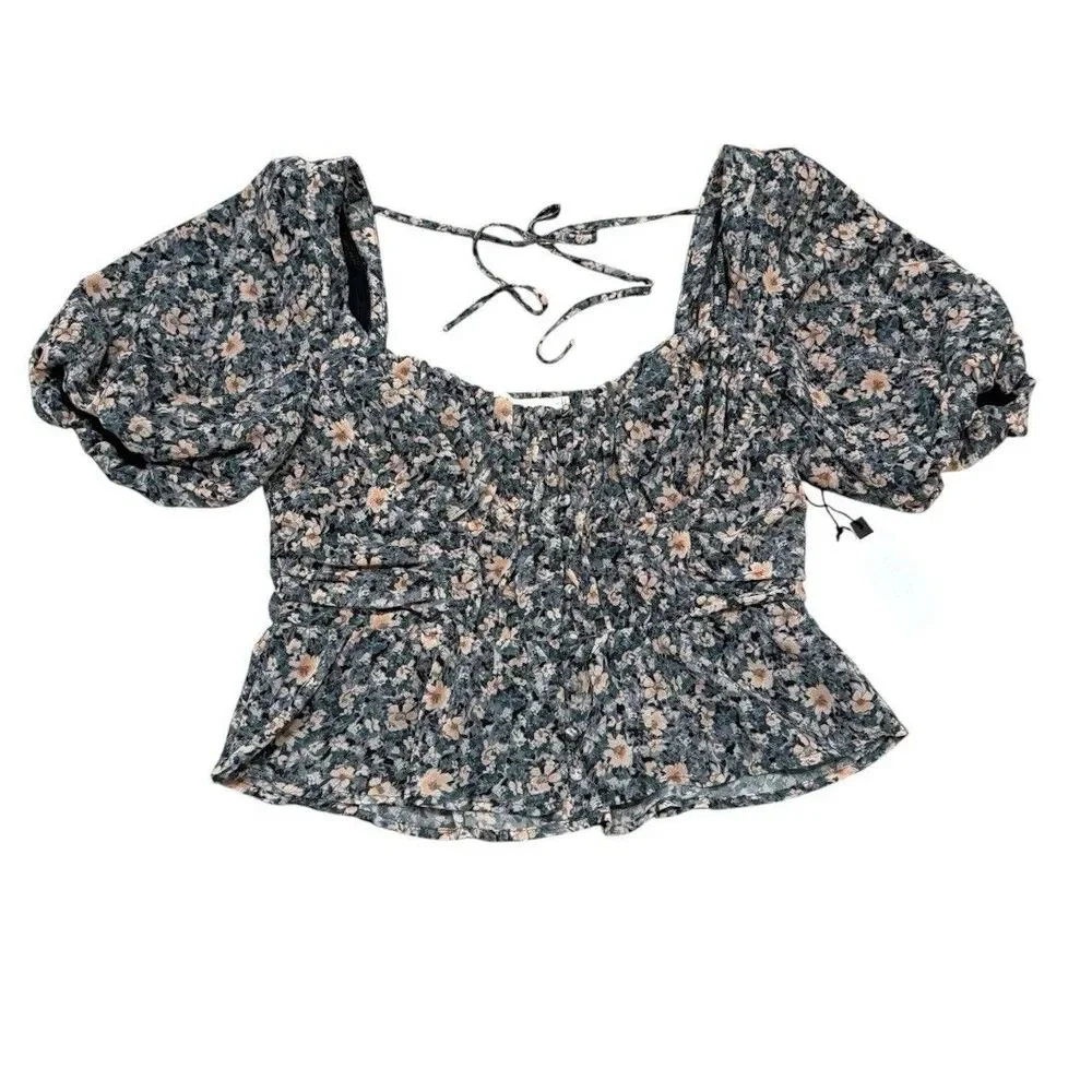 ASTR The Label Clairemont Floral Button Front Peasant Top Size L